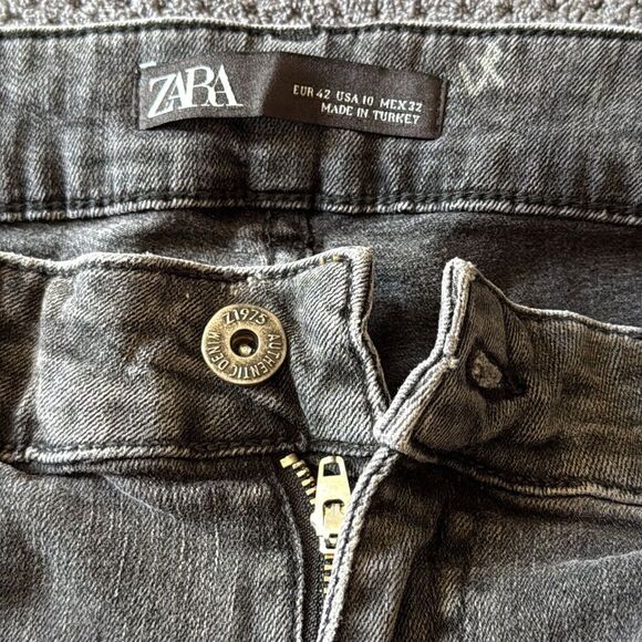 Zara High Rise Black Skinny Jeans Frayed Hem Rhinestone Side Trim Denim‎ Sz 10 - Picture 4 of 12